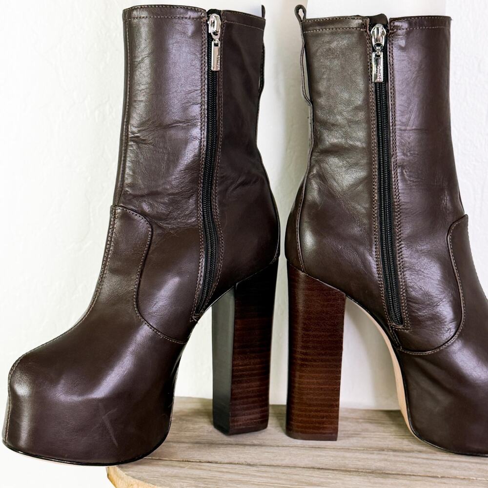 Schutz Aberdeen 70s Y2K Chocolate Brown Block High Heels Platform Boots 6.5 NWT - Picture 4 of 12